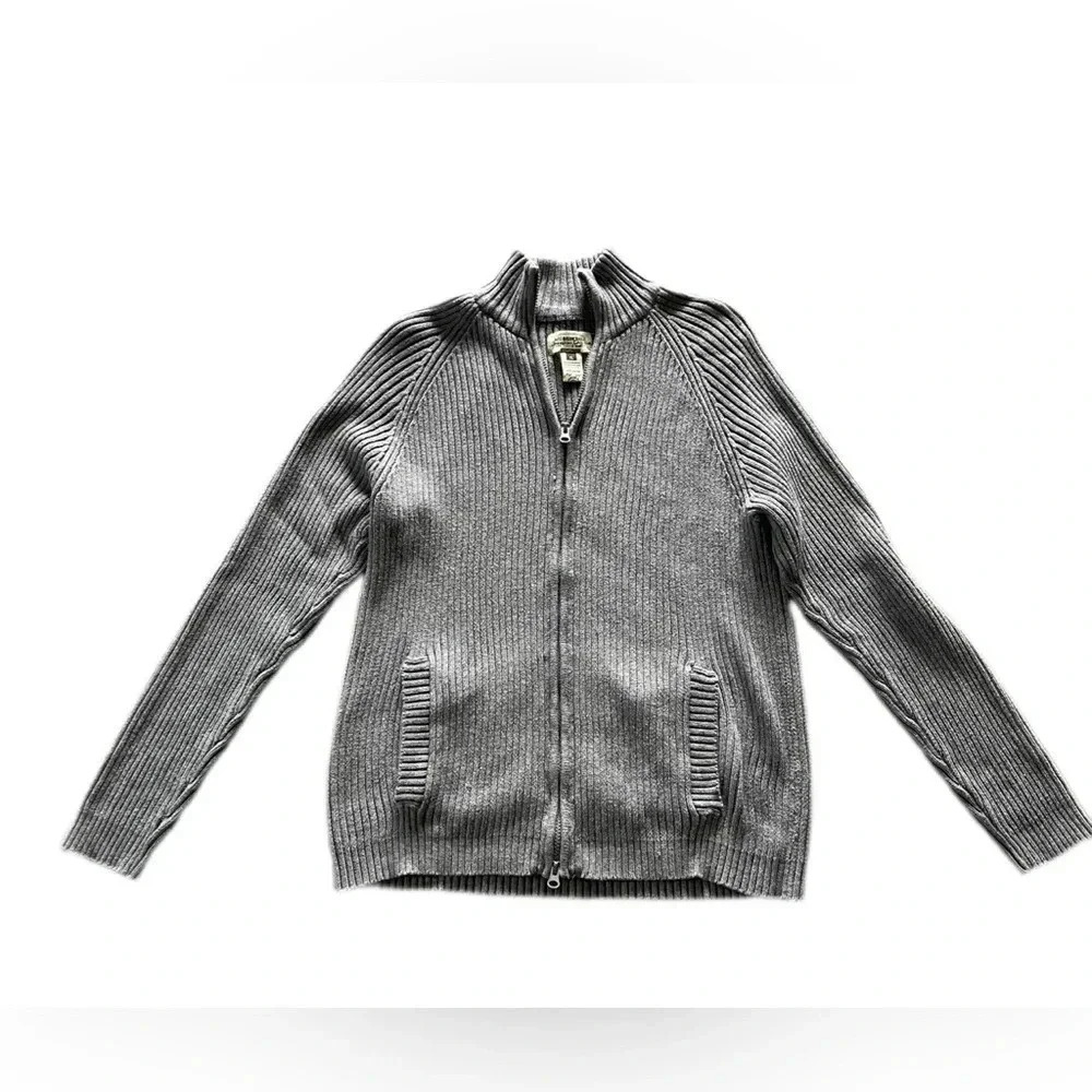 American Rag Gray Ribbed Knit Full Zip Up Sweater Men’s XL